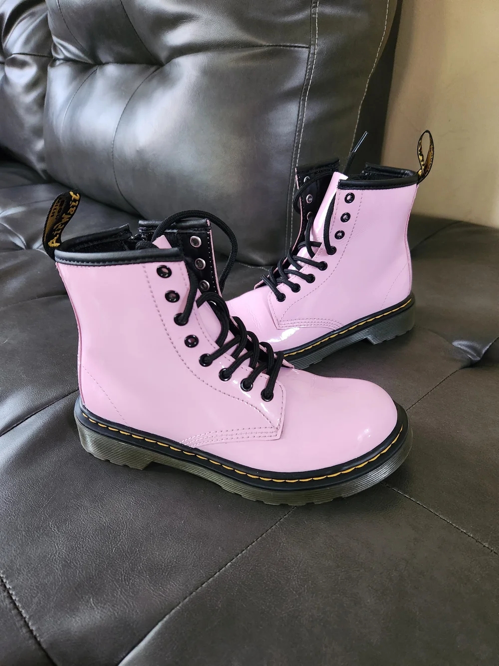 Dr. Martens Pink Patent Lace-Up Kids Boots Size 1 Youth